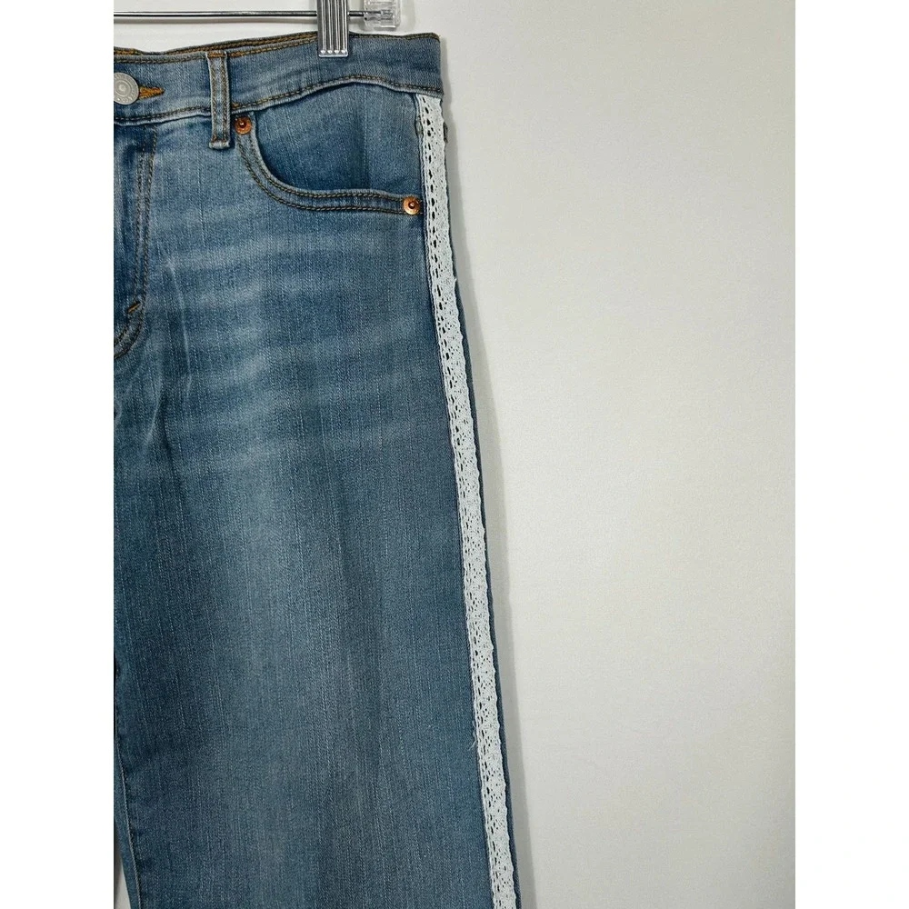 Levi's Wide Leg Jeans Baggy Lace Side Trim Girls 14 Light Wash Comfort Stretch